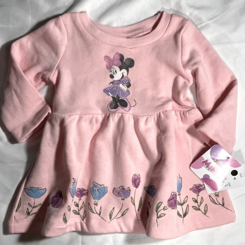 Disney Minnie Mouse Girls Character Sweatshirt Dress Pink Long Sleeve Size 12M